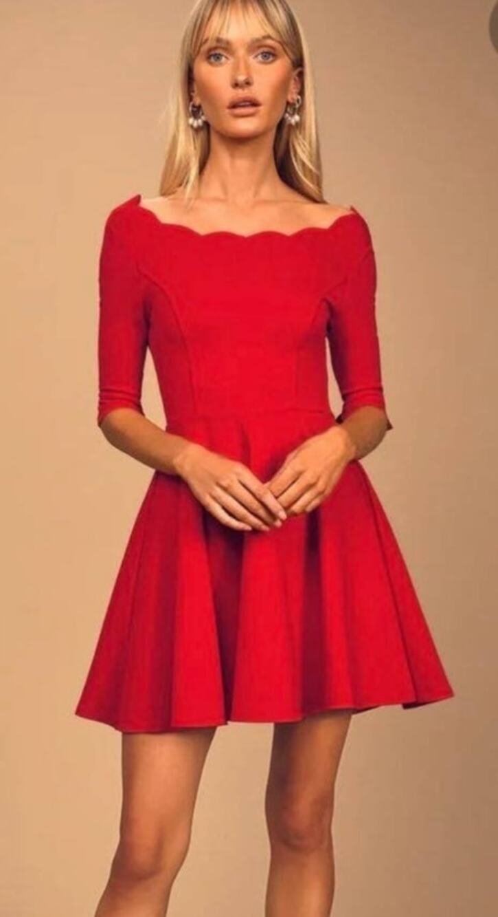 NWT Lulus Tip the Scallops Red Scalloped Skater Dress size large